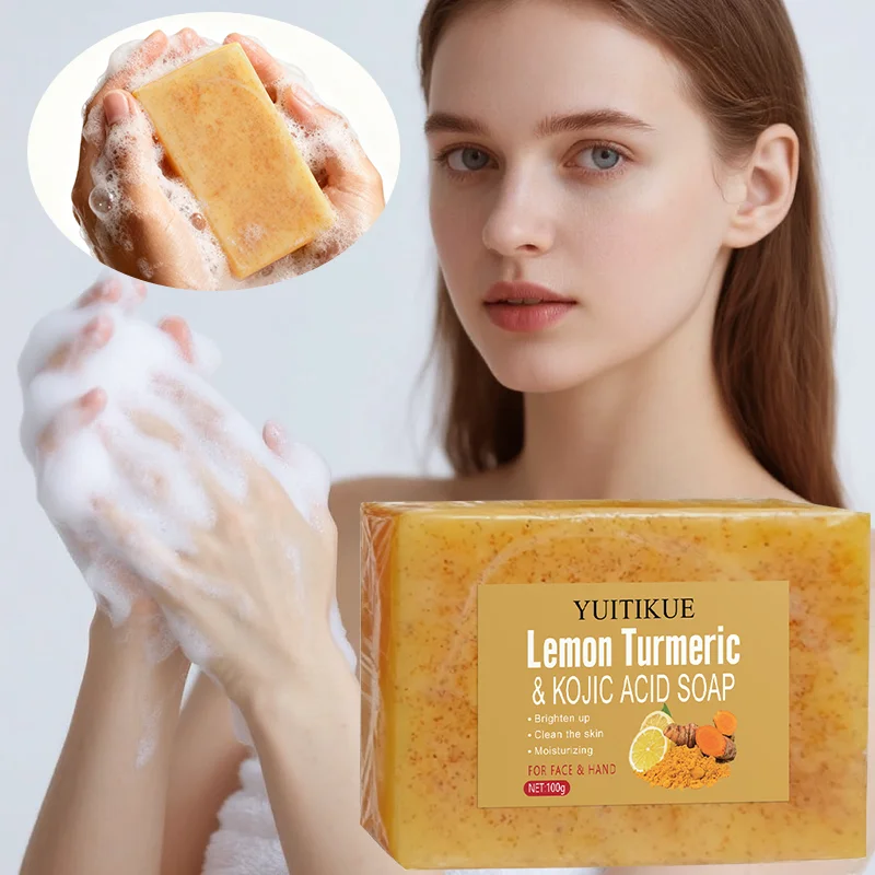 YUITIKUE  Lemon Turmeric Exfoliating Soap Brightens Skin Moisturizes for Face And Hand Deep Cleanse Natural Skincare Bar