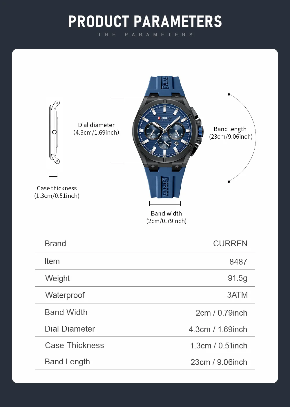 CURREN Moder Design 43mm Watch for Men with 3 Sub-Dials Quartz Movement Casaul Silicone Strap Wristwatch Luminous Hands and Date