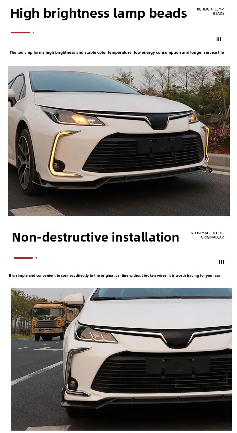 For Toyota Corolla 2019-2023 Car LED Daytime Running Light DRL Yellow Turn Signal 12V Front Fog Lamp Decoration Bumper Lights detail image 3
