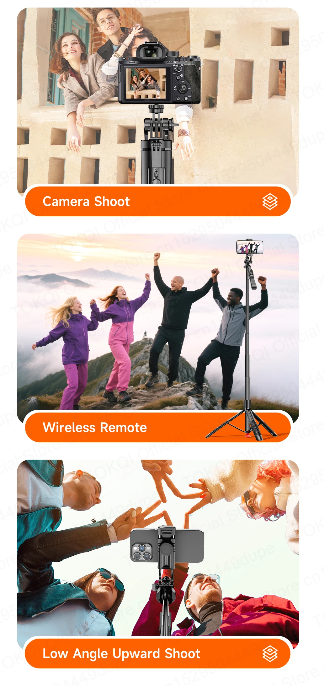 Tokqi L16-tt Selfie Stick Tripod With 360 Degree Rotation And Fill Light_voghion.com