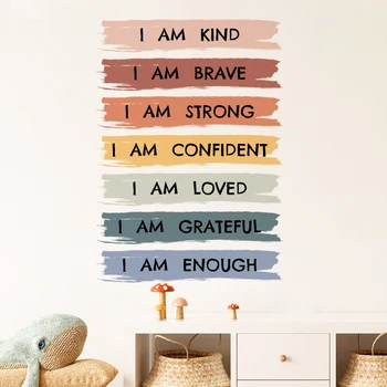 Adesivo per affermazioni"I am Kind, I am Brave, I am Loved" adesivo da parete per bambini e adulti, Arte murale ispiratrice