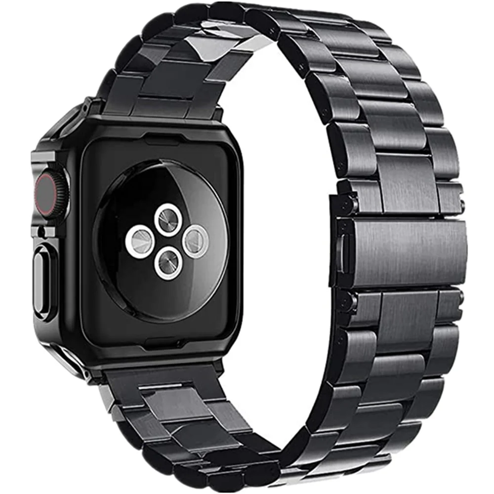 TPU Protector Case e pulseira de metal para Apple Watch, Ultra Band, 49mm, 45mm, 44mm, 41mm, 40mm, 38, pulseira de aço inoxidável, série 3, série 5, série 6, Série SE, Série 7, Série 8