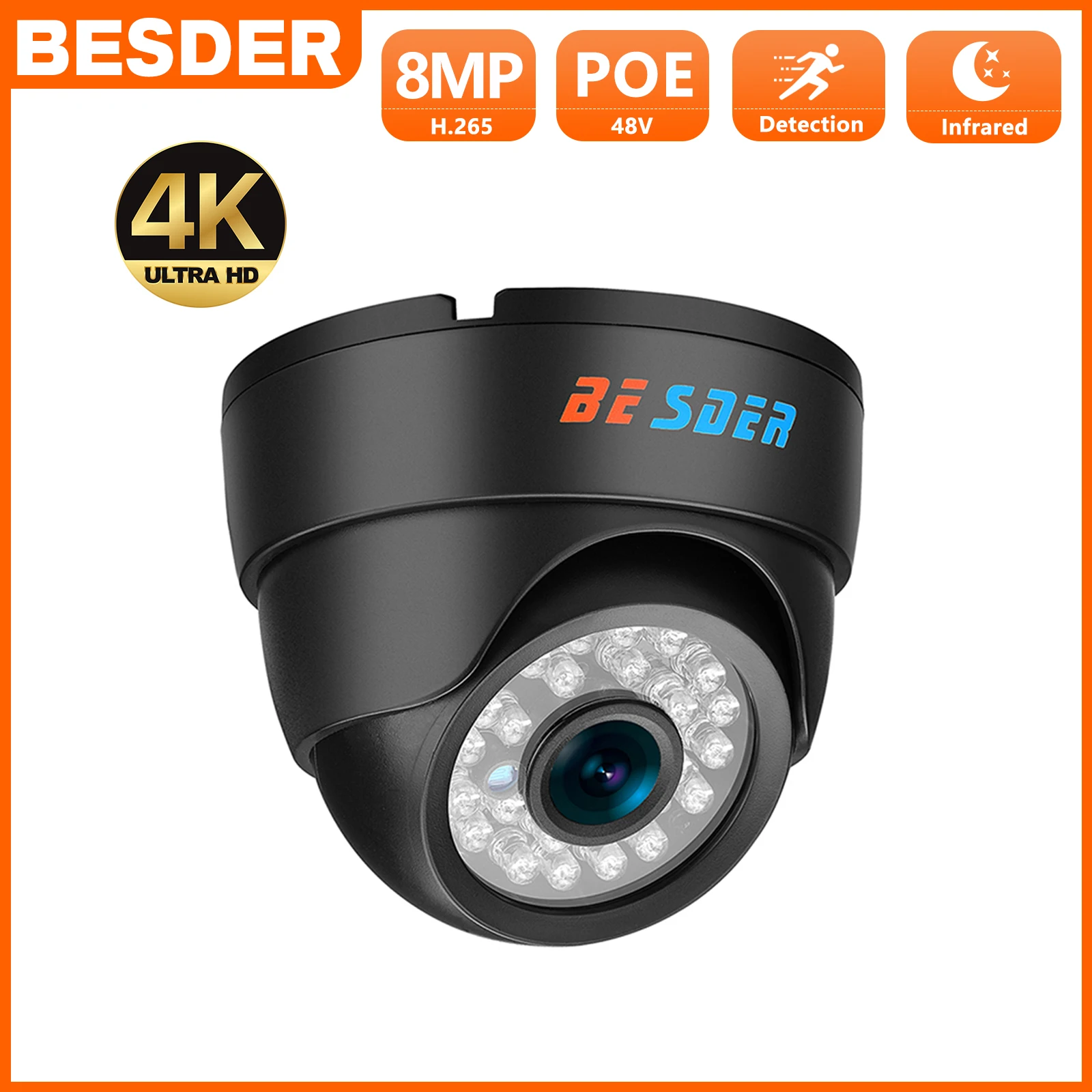 BESDER 8MP 4K IP Camera Motion Detection P2P RTSP Email Alert XMEye 48V POE 4MP CCTV Video Surveillance Indoor Security Camera