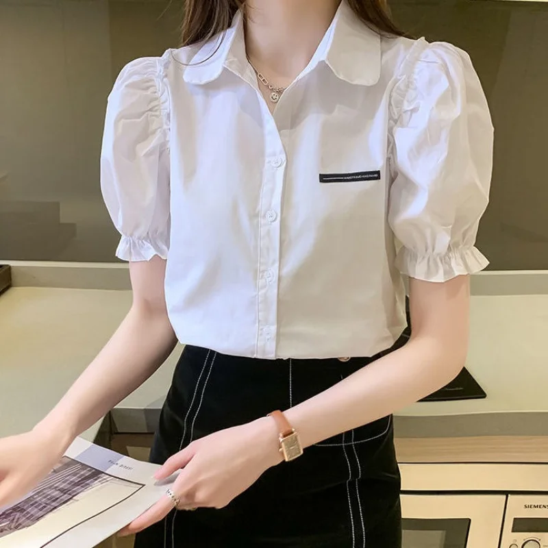 

French ladies chic bubble sleeve Chiffon shirt short sleeve loose