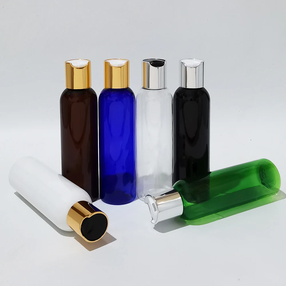 

150ml Clear Plastic Cosmetic Bottles 5OZ With Gold Aluminum Disc Caps Body Lotion Shampoo Essential Oil PET Refillable Bottles