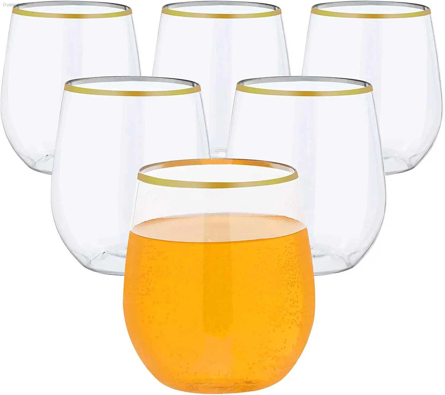 48/24pcs Plastic Stemless Wine Glasses with Gold Rim Disposable 12 Oz Clear Cups Fancy Party Cups for Wedding Reception Cock