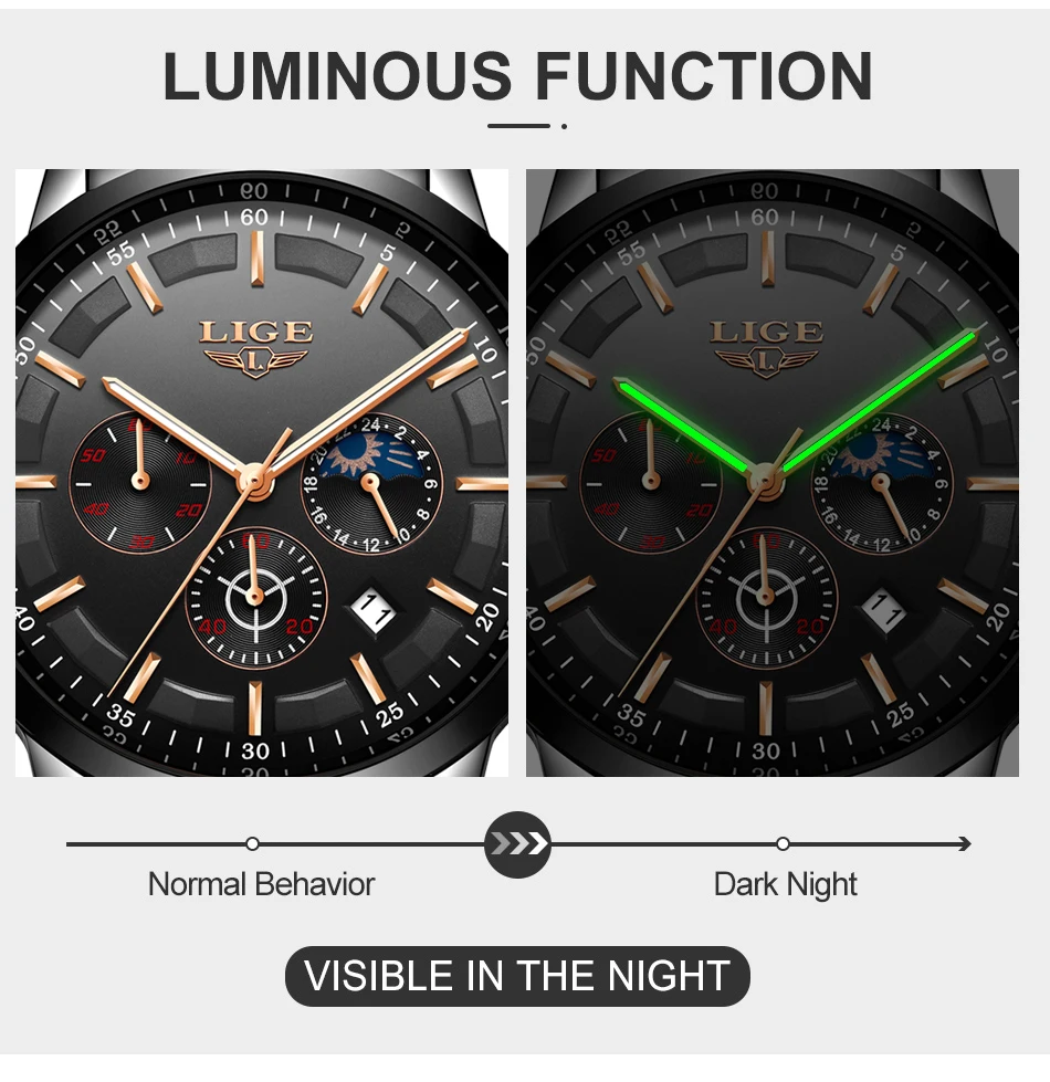 LIGE Men Watches Steel Wristwatch Sport Waterproof Chronograph Analog Quartz Watch Man Business Date Clock Luxury Watch for Men