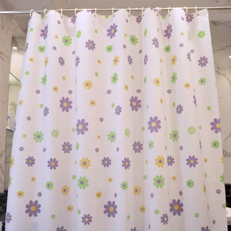 3D Metal Buttonhole Waterproof Shower Curtain 12 Hook for Bathroom