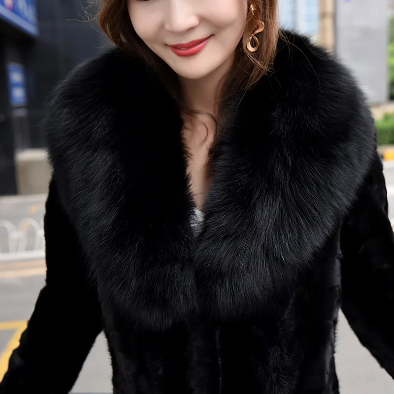 Autumn and Winter 2022 New Mink Coat Long Fox Fur Collar Trench Coat Fashionable Versatile Warm Imitation Fur Coat Women