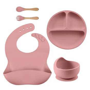 BPA 프리 아기 실리콘 식기 세트, 분할 아기 플레이트, 수유 그릇, 빨대 컵 및 스푼, 유아 훈련용