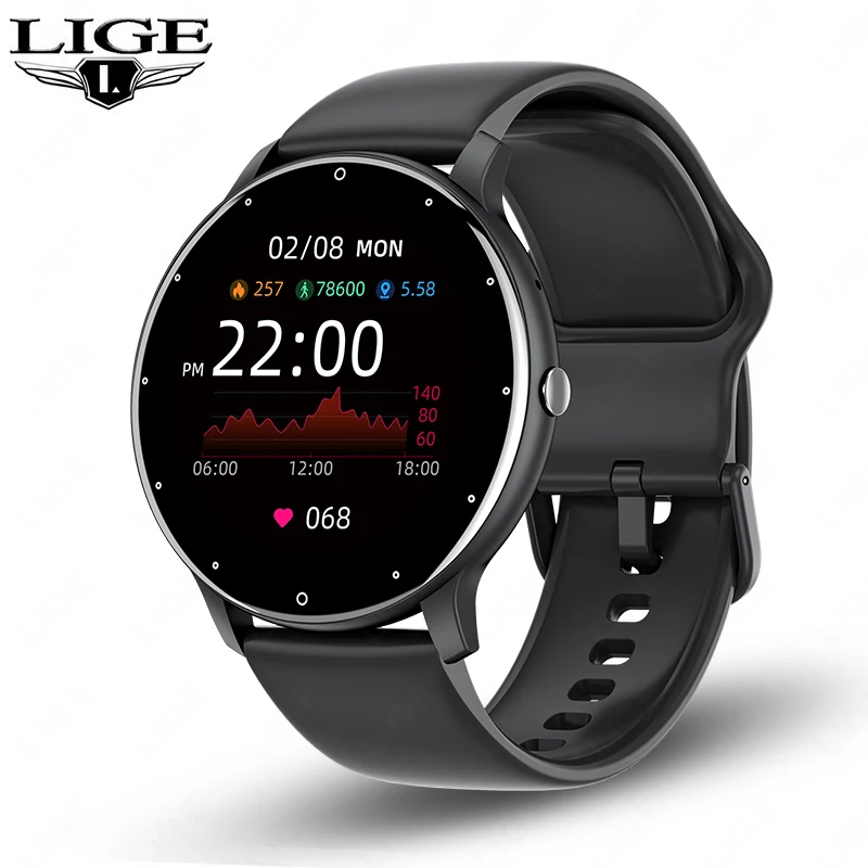 LIGE Smart Watch Women Men Full Touch Screen Bluetooth Call Smartwatch Waterproof Sports Fitness Tracker Watches for Android iOS