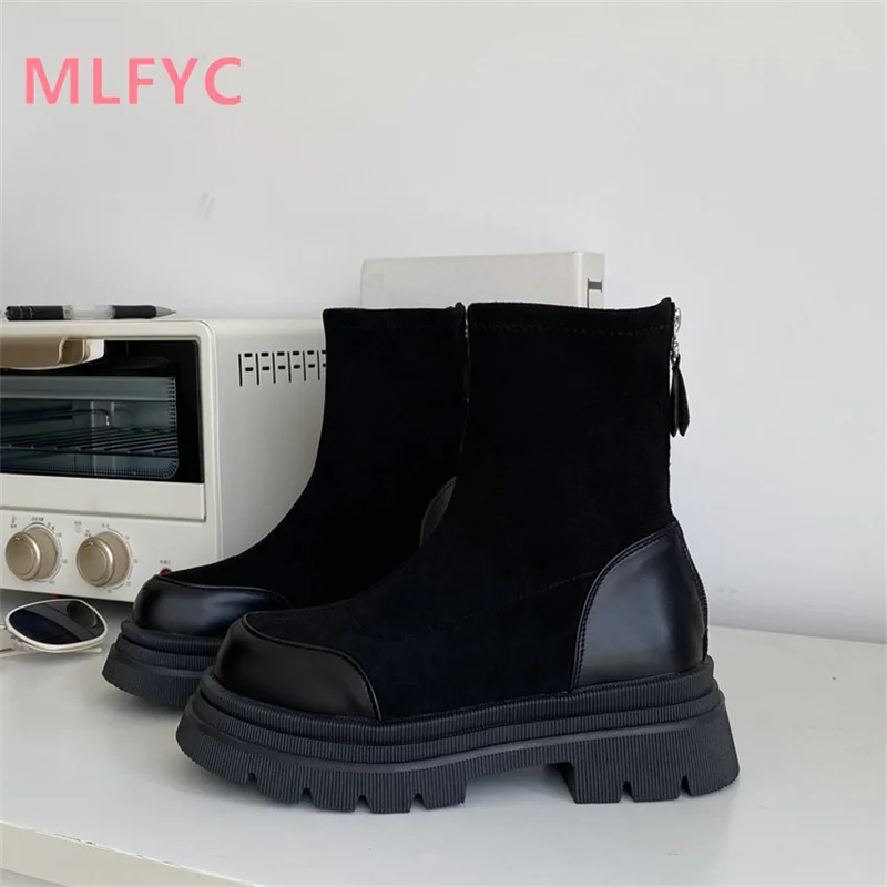 Vintage Thick Heel High Heel Short Boots 2023 Autumn/Winter New Thick Sole Elevated Elastic Boots Versatile Casual Boots