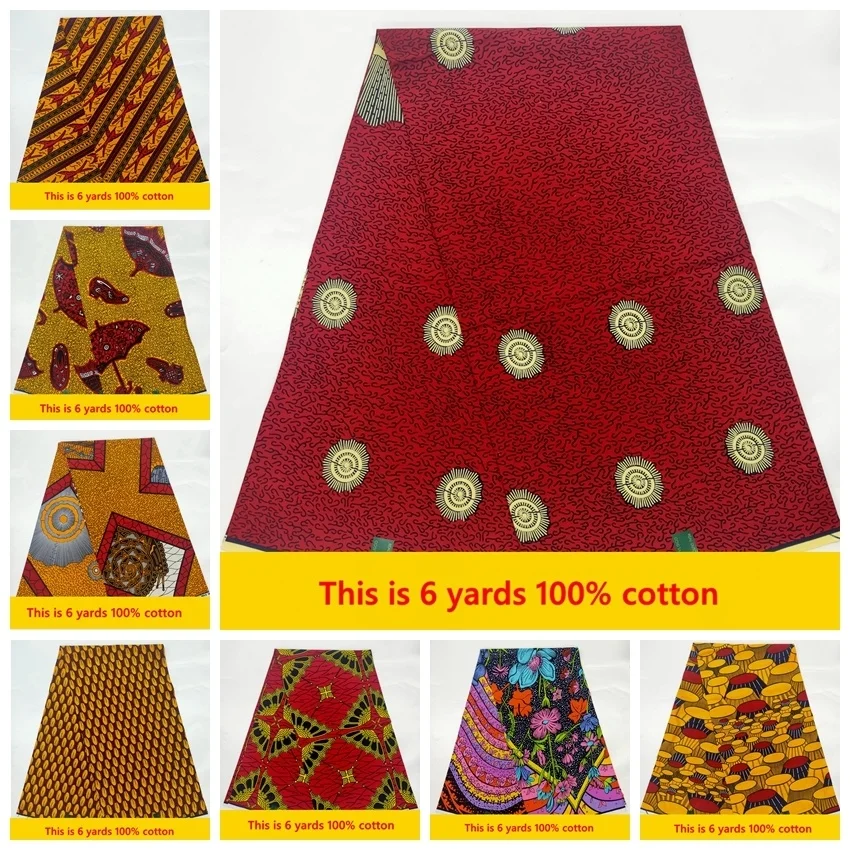 

2024 Высококачественная Оригинальная Ткань из Анкары, Африканский настоящий восковой принт, хлопок, 100% ткань, ткань, материал для шитья, 6 ярдов