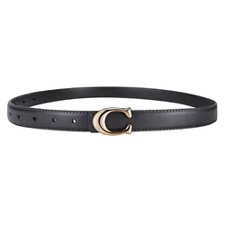 Chic Double - Sided Leather Belt: Women's Fashionable Accessory - 110 cm (Gold buckle  black)