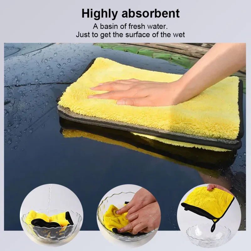 Car Wash Towels Cleaning Cloth Absorbent Dry Cloth General Purpose Microfiber Towel Thickened Yellow 30/40/60cm 4
