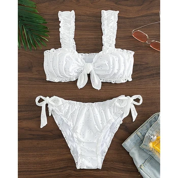 Knot Front Tie Side Bikinis 2025 Solid Color Swimsuit Women Swimwear Female Sexy Bathers Bathing Swimming Swim Suit Beachwear