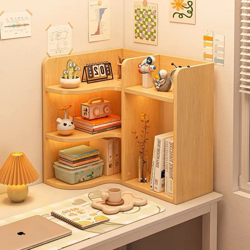 Small Multi-layer Simple Modern Bookshelf Office Study Wooden Storage Rack Desktop Corner Shelf Living Room Furniture Decoration
