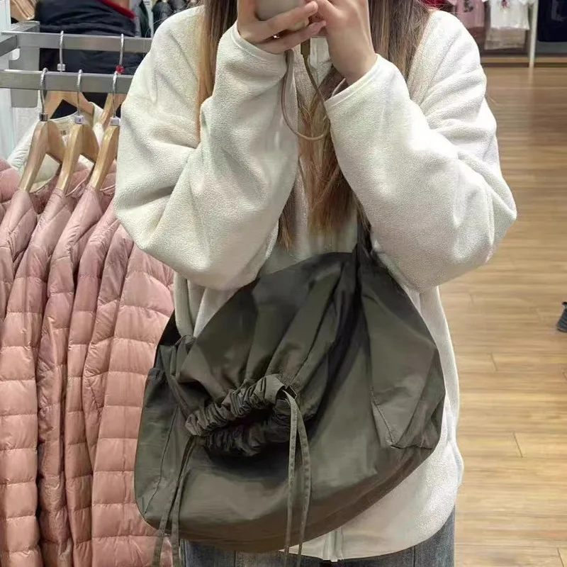 Women's One Shoulder Crossbody Bag New Large Capacity Casual Versatile Solid Color Commuting Simple Drawstring