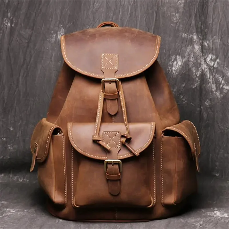 

Men's Women's Crazy Horse Leather Backpacks Vintage Genuine Laptop Men Women Unisex Bapacks Cow School Bag