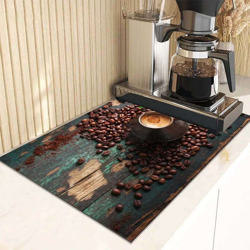 Coffee Print Kitchen Countertop Home Decoration Accessories Absorbent Pad Small Rugs for Bedroom Drying Mats