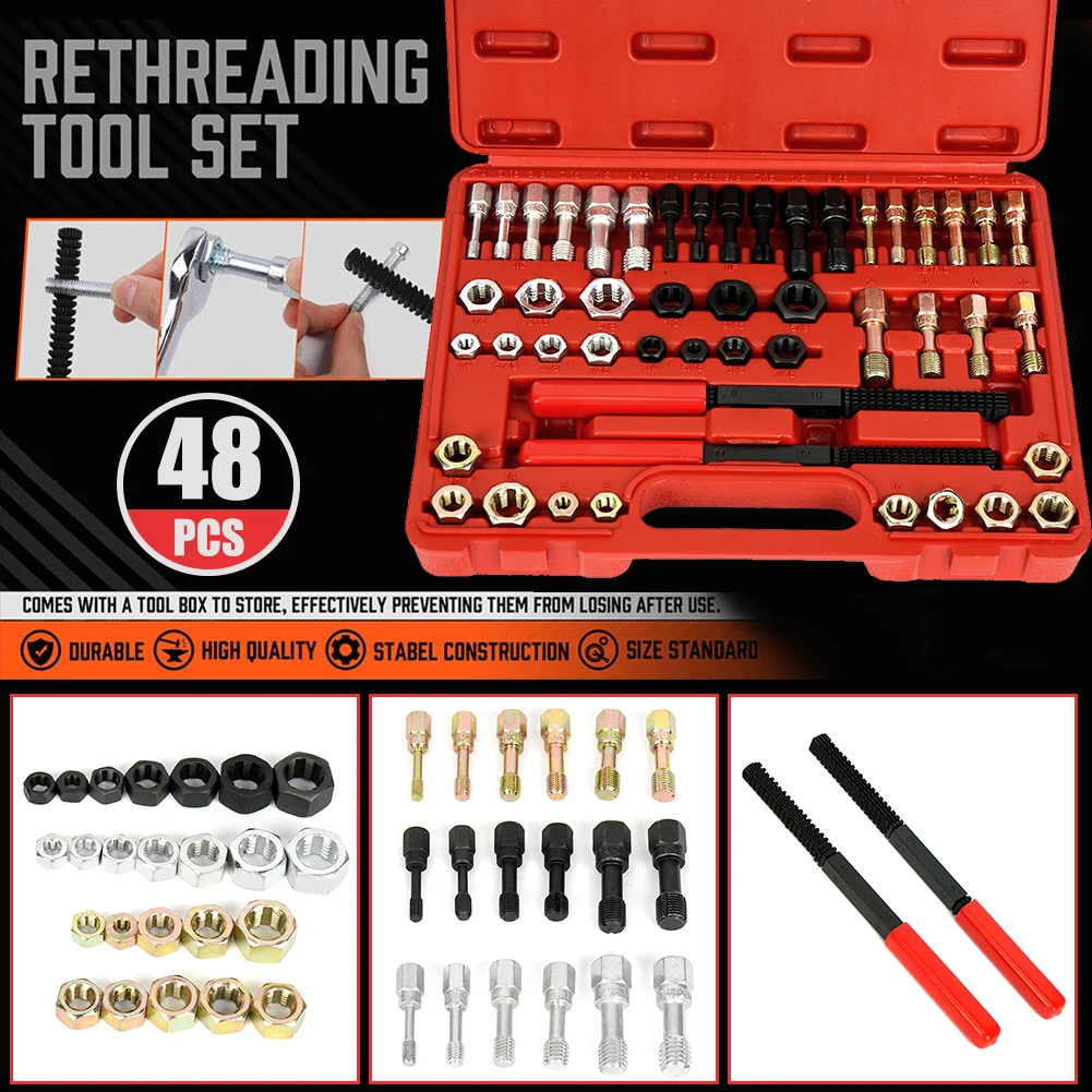 Yalblee-Thead Chase Set 49 Pcs Ed, 3 Thead Files With SAE  Metric Rethreading Tool Kit And Metric Thread Res Ap B0dpqgdzyb