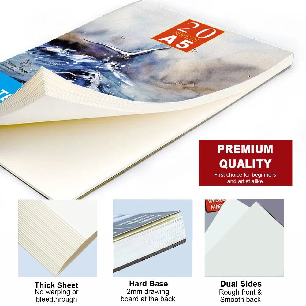 Watercolor Paper A3/A4/A5 300gsm - Professional Artists Water Colour Pad with 20 Sheets - Art Paper for Mixed Media Drawing 5