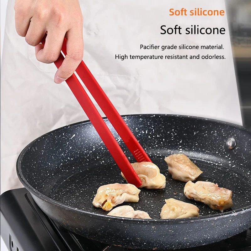 Silicone Tongs Food Grade Home Kitchen Cooking Thickened Long Handle BBQ Grill Clip