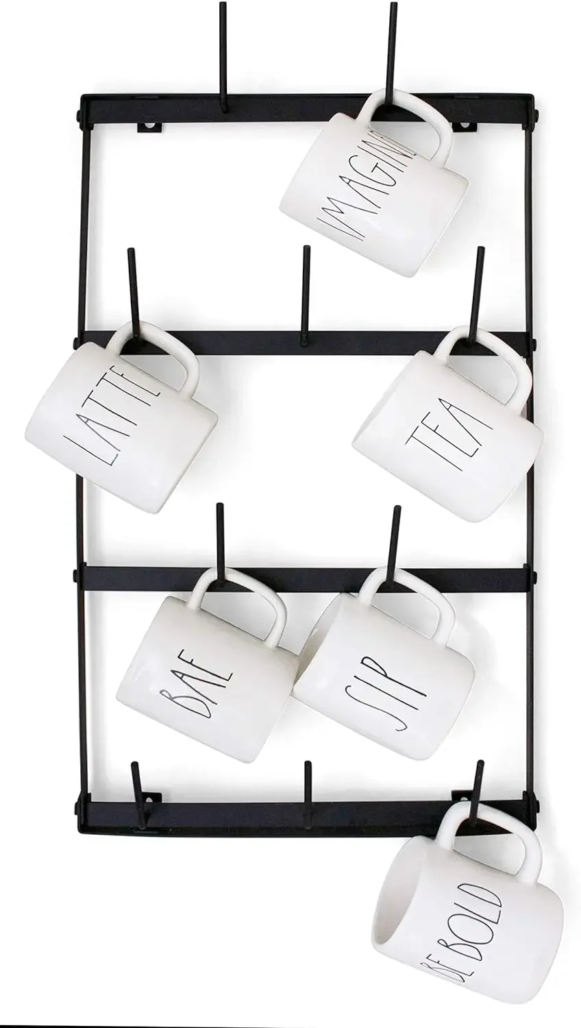 

Coffee Mug - 4 Row Metal Mounted Storage Display Organizer for Coffee Mugs, Tea Cups, Mason Jars, and More. Espresso cup те