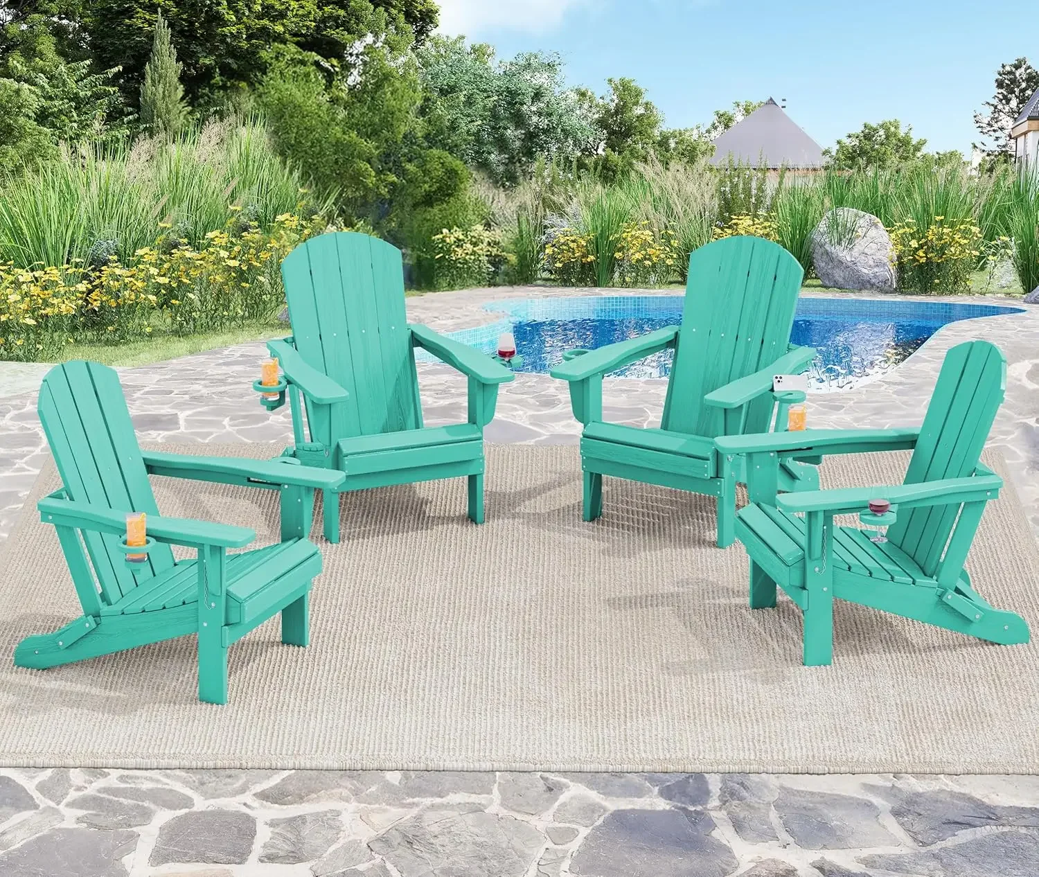 Adirondack Chair with Cup Holders - Composite Adirondack Chairs Set of 2 HDPE Outdoor Chairs All Weather Use- Aruba