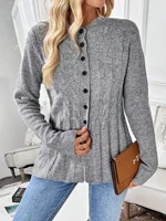 Women's simple solid color long sleeved cardigan knitted sweater for autumn and winter - Image 5