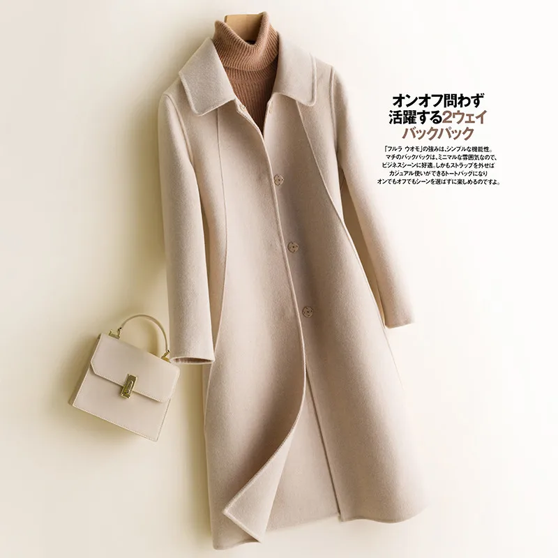 

2019 Autumn Winter New Women's 100% Wool Coat Double-sided Cashmere Coat Long Casual Female Elegant Office Lady Overcoat R1018