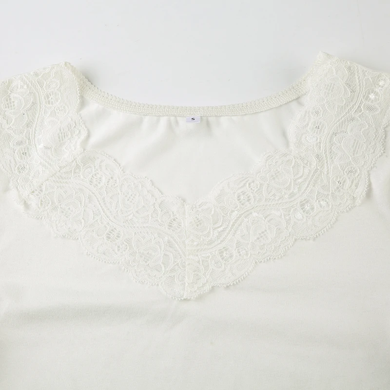 Solid Sweet Lace Trim V-Neck Women¡¯s Top Long Sleeve Balletcore Slim Autumn Trendy New T-Shirt Fashion All-Match Basic