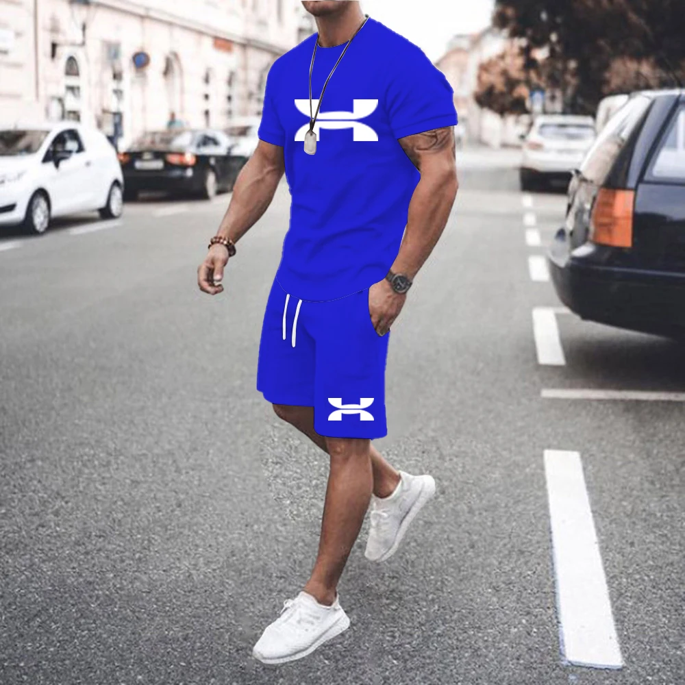 2024 Solid Color Europe And The United States Men\'s 13 Color Summer New Short Sleeve Shorts Leisure Sports Suit Men