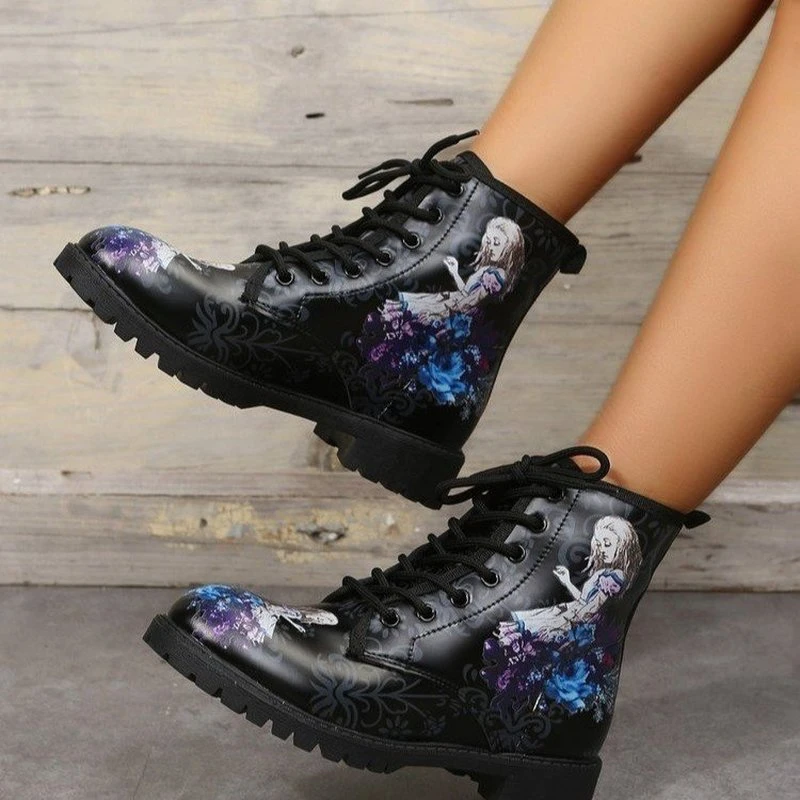 Botines de nieve con esqueleto para zapatos de tacón bajo, Calaveras, Vintage, cuero cálido, aumento de talla 43 44 45| | - AliExpress