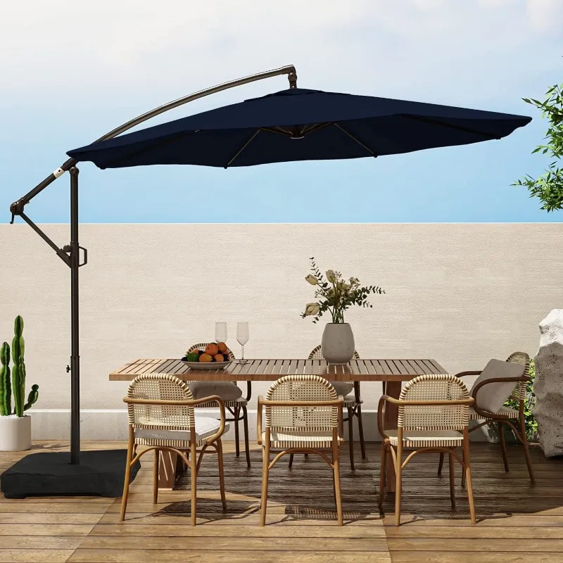 

10ft Patio Umbrella with Base Included, Outdoor Offset Cantilever Umbrella, Infinite Tilt, Crank and Cross Base