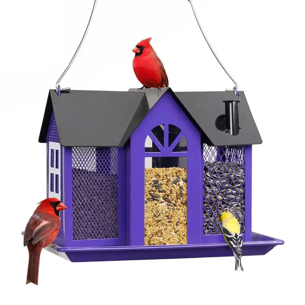 ตัวเลือกสินค้า สวนแขวน House BIRD Feeder 3 ช่องขนาดใหญ่ความจุตกแต่งลานกลางแจ้งด้านนอกโลหะกระรอก Hummingbird Feedin