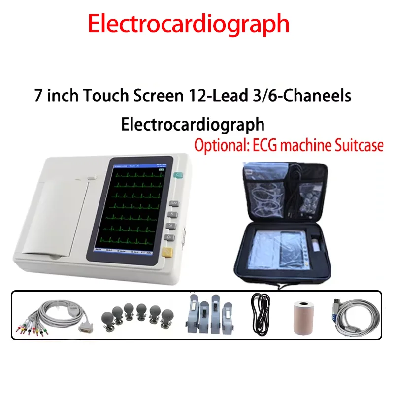 7 inch touch screen Human/Vet Use ECG301 /ECG601 Digital 3/6 Channel 12 Leads ECG/EKG Machine Electrocardiograph With software