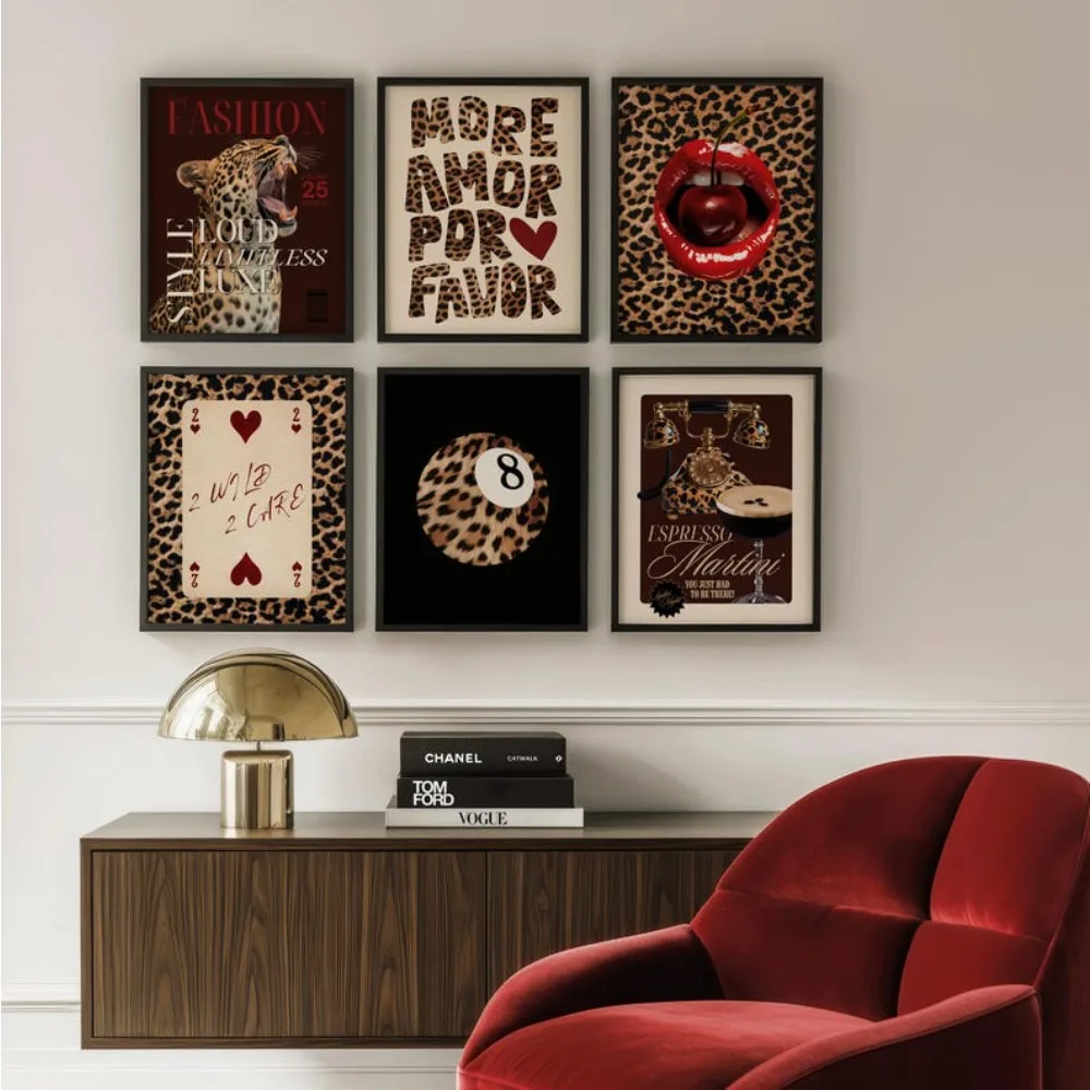 1/3/6pcs Retro Leopard Cheetah Canvas Prints Poster Y2k Funky Chic Art Prints Bedroom Apartment Wall Art Home Decor Art Poster 2