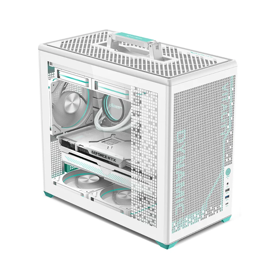 파워 트레인 P80 MATX 케이스 휴대용 데스크탑 컴퓨터 섀시 측면 강화유리 240 수냉식