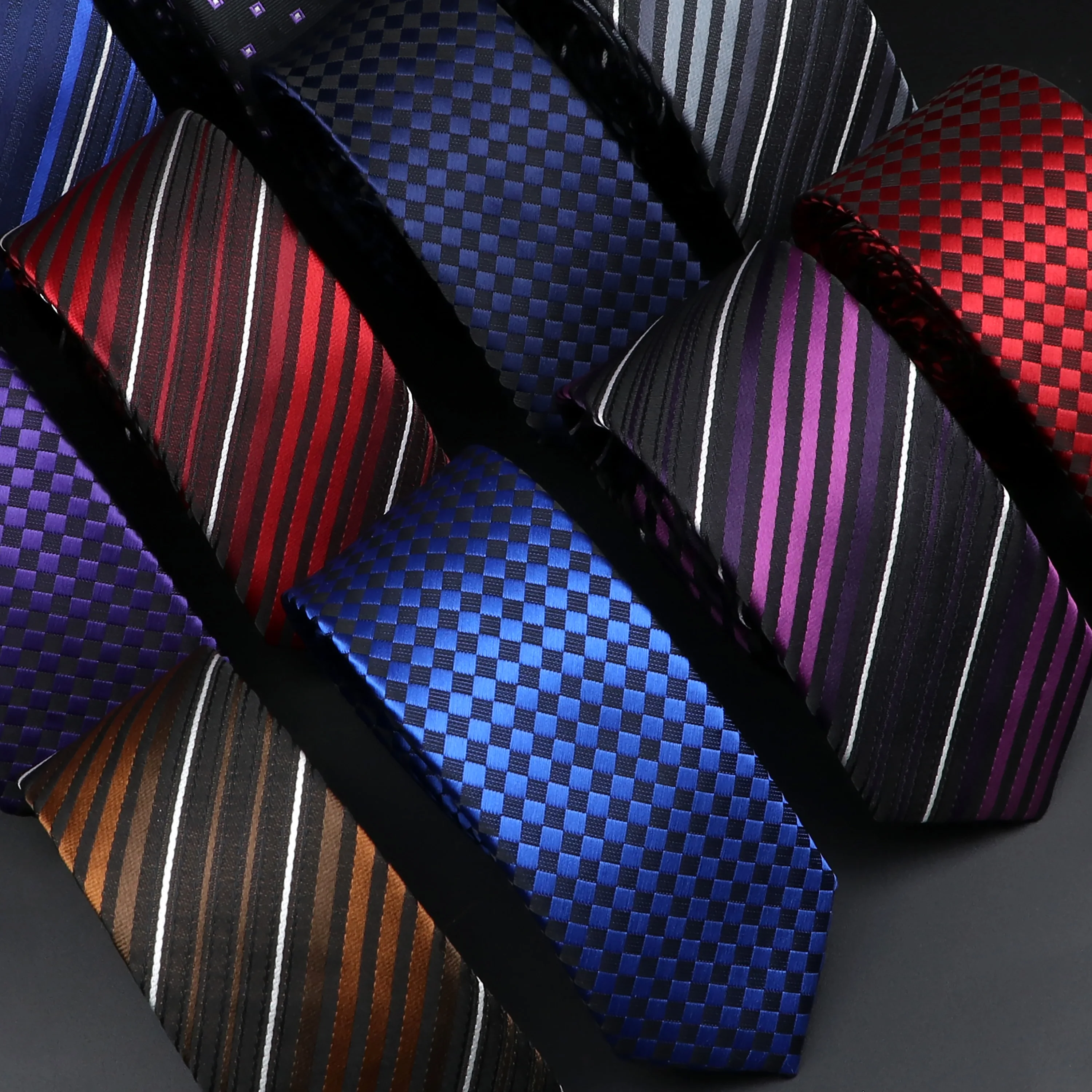 Klassische, schmale, gestreifte Krawatte für Herren, rot, marineblau, Jacquard-gewebt, solide Krawatte mit karierten Punkten, Alltagskleidung, Krawatte, Hochzeit, Party, Geschenk