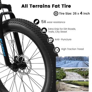 Ecarpat 26 Inch Mountain Bike, 4-Inch Wide Fat Tire Snow Mountain Bikes, 21 Speed for Men Women Bicycles, Steel Frame Disc Brake 2