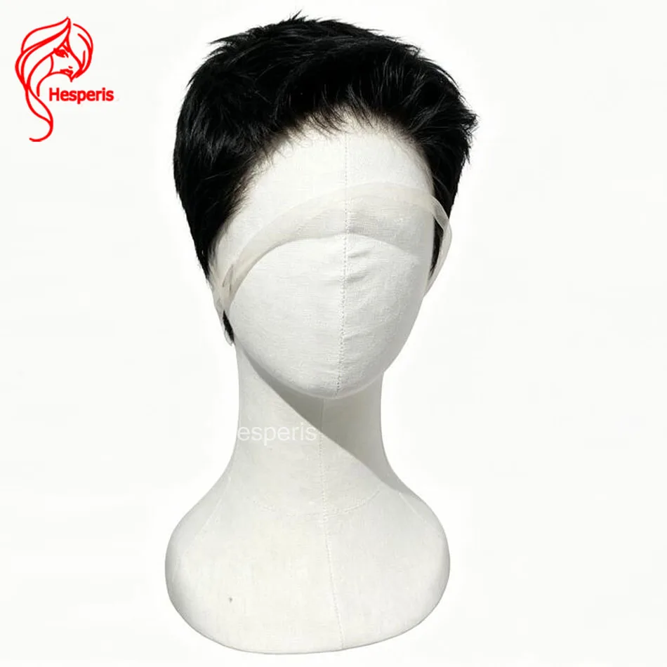 헤스페리스 버즈컷 풀 레이스 가발 인모 브라질 레미 숏 픽시컷 남성용 가발 프리 플러킹 풀 레이스 남성 가발