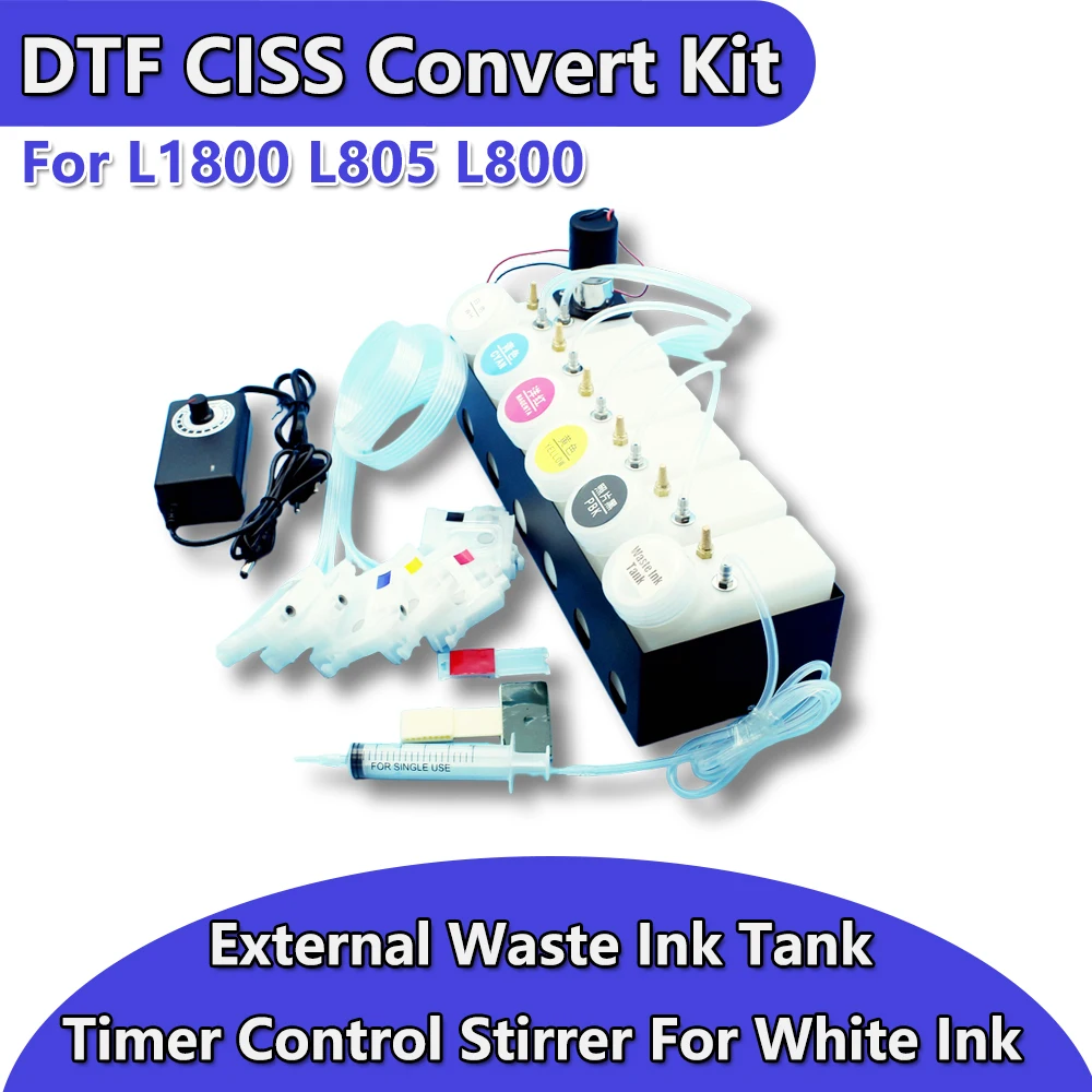 엡손 L805 L800 DTF 컨버터 키트 타이머 제어 화이트 잉크 교반기가 포함된 외부 폐잉크 탱크가 있는 L1800 DTF 잉크 시스템 CISS