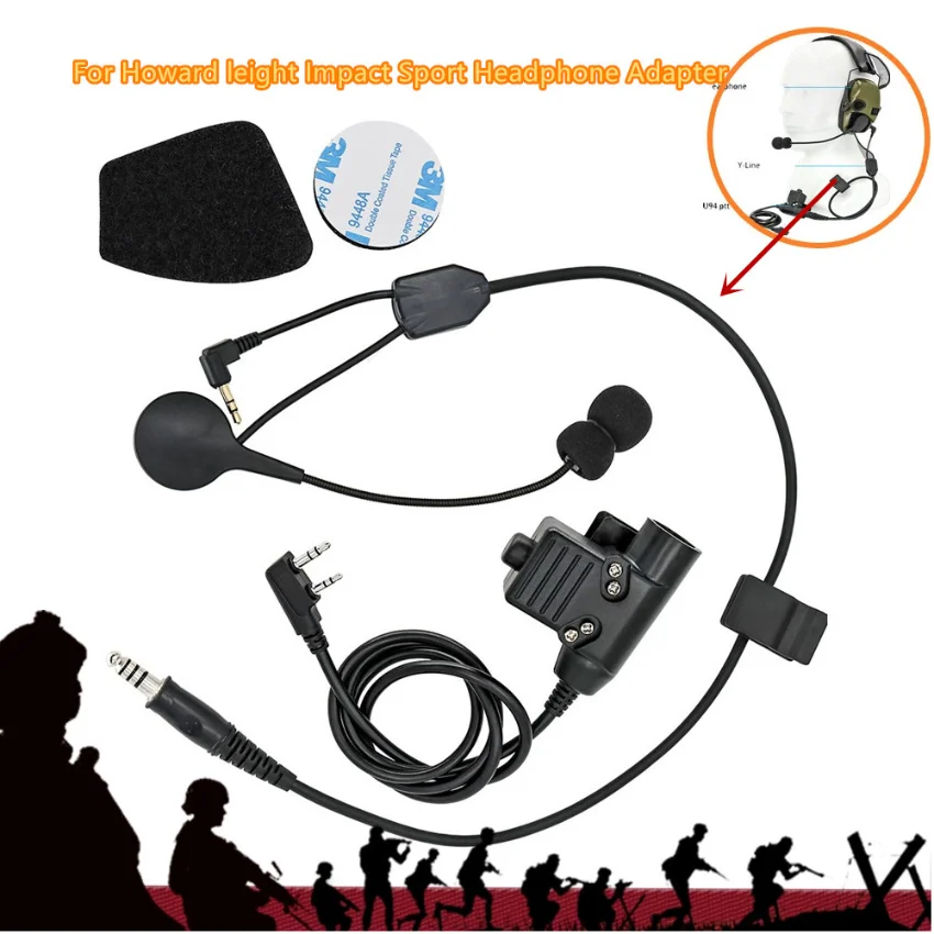 Tactical PTT Y Line Microphone Kit Electronic Headset Adapter For Howard Leight Impact /ZOHAN EM054/SORDIN IPSC shooting headset