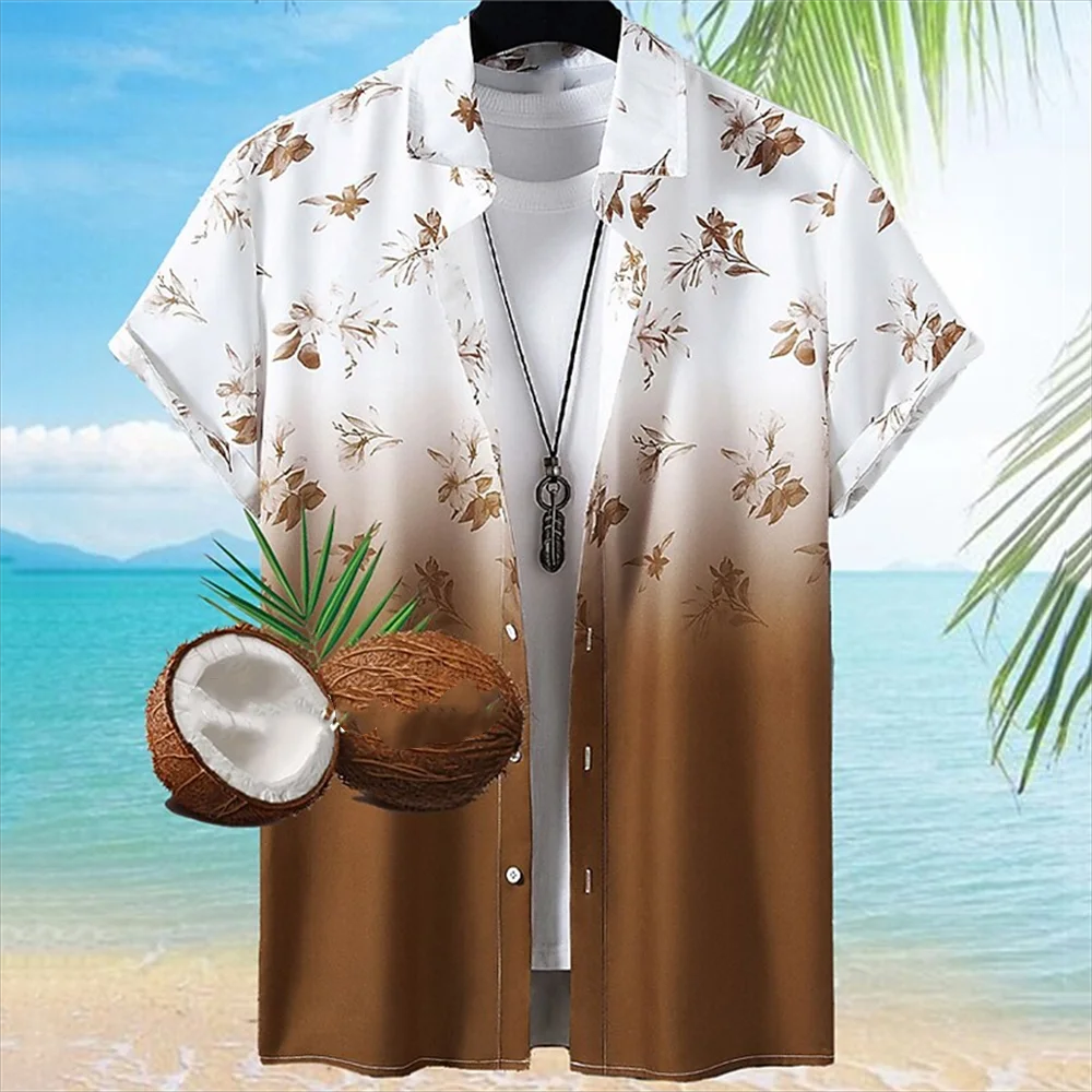 남자 셔츠  2023 코코넛 트리 셔츠 남성용, 3D 프린트, 하와이안 셔츠, 캐주얼 비치, 반팔 패션, 5xl 상의, 남성 블라우스 