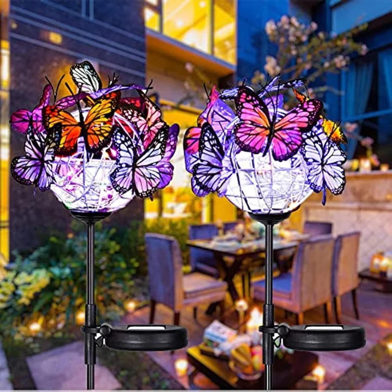 LED Outdoor Solar Lights Solar Garden Stake Butterflies Decoration Lamps Butterfly Bigger Panel for Patio Yard Pathway Christmas