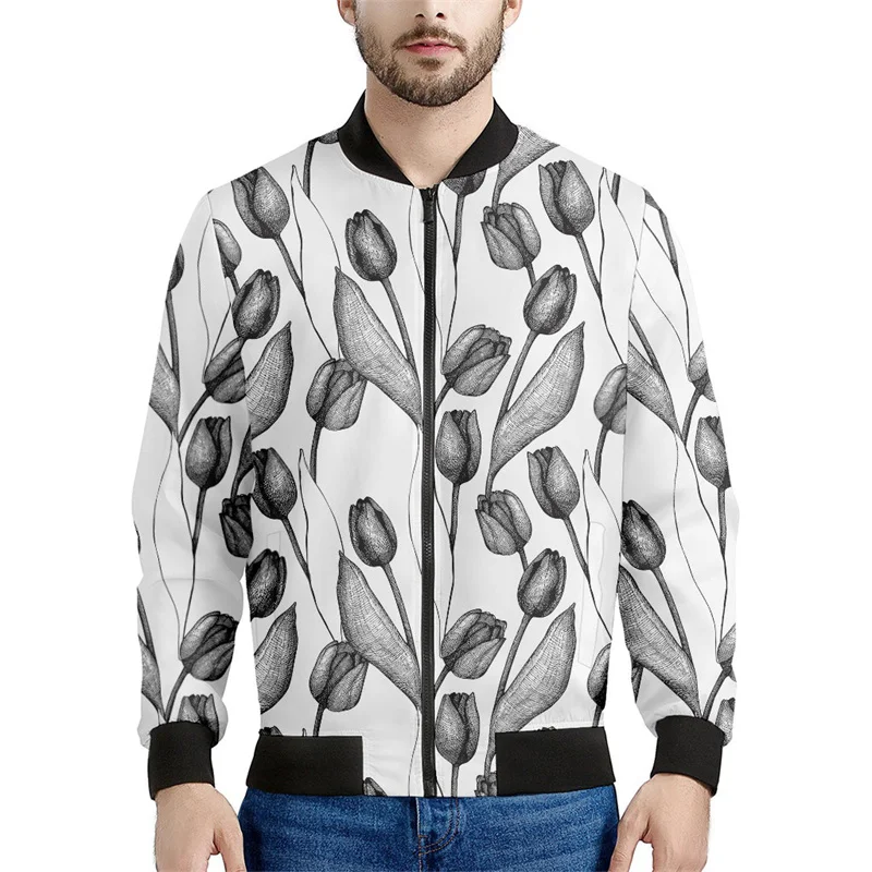 thumbnail image 1 of Chaqueta con cremallera con estampado 3D de flores de tulipán de los Países Bajos para hombre y mujer, sudadera con estampado floral, camisetas de manga larga geniales, chaquetas bomber de calle, 1 of 5