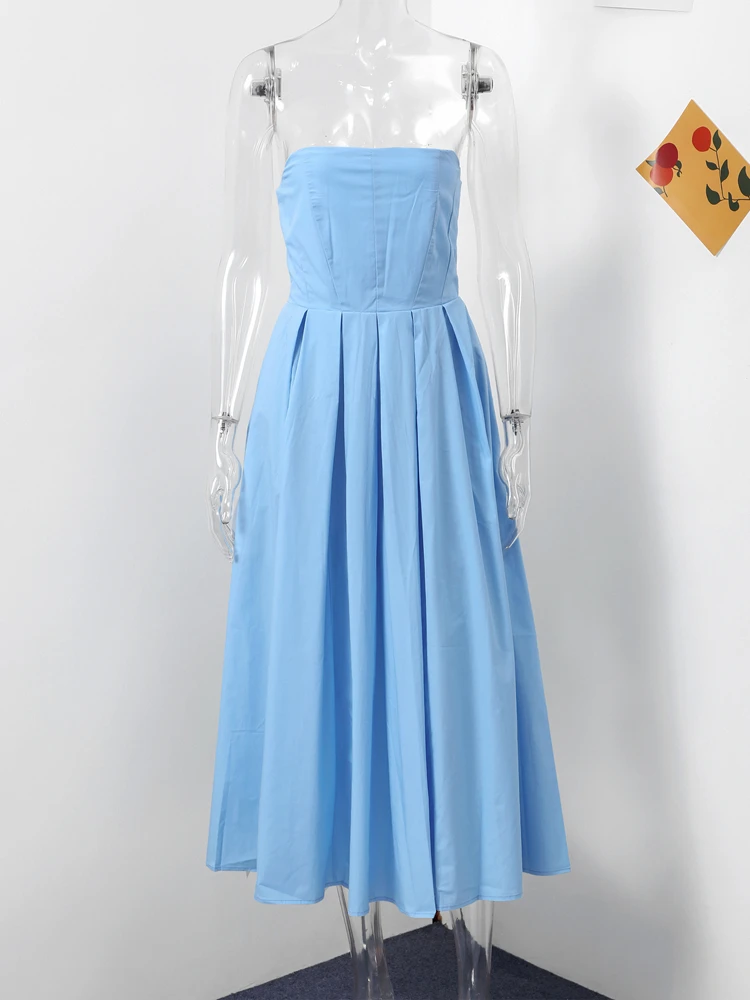 Elegant Pleated Cotton Strapless Long Dress Women Sleeveless Backless High  Waist Party Dresses 2024 Summer Lady Chic Solid Robes - AliExpress 200000345