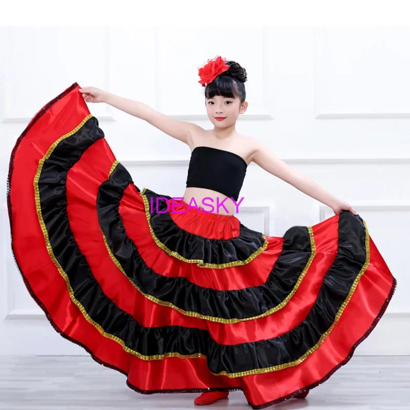 Women Flamenco Dresses Kids Flamenco Skirt Spanish Costume Girl long Red Flamenco Style Dress Ballroom Skirt for Girls Child Black Dance Dresses Costumes For Kids Clothes