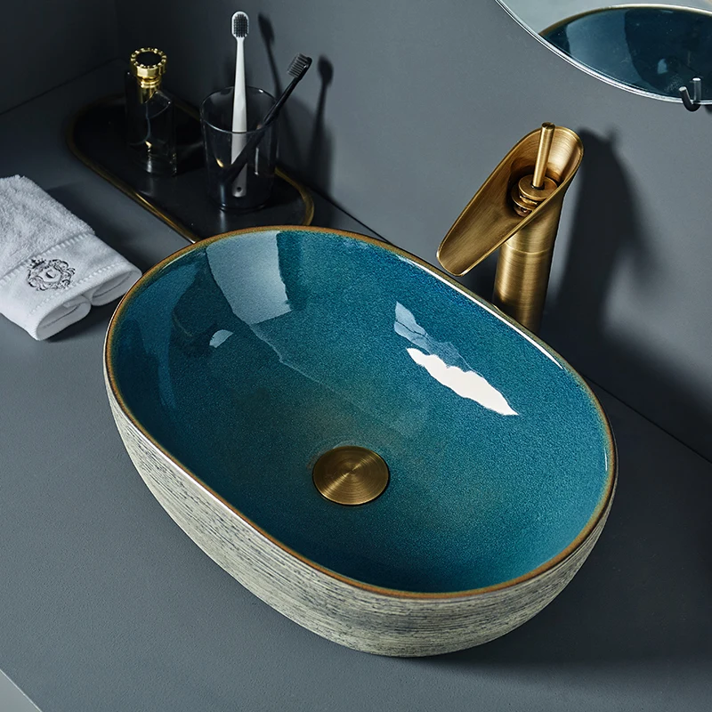 

Овальная керамическая раковина для ванной комнаты Jingdezhen, раковина для умывальника, раковина для ванной комнаты